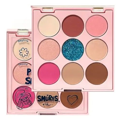Paleta de Sombras Mia Make Os Smurfs 9 Cores Alta Pigmentação